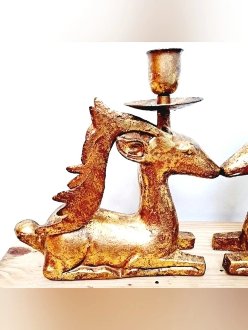 Vintage Brass Reindeer Stag Candle Holders | Matched Pair | 7” Holiday Decor